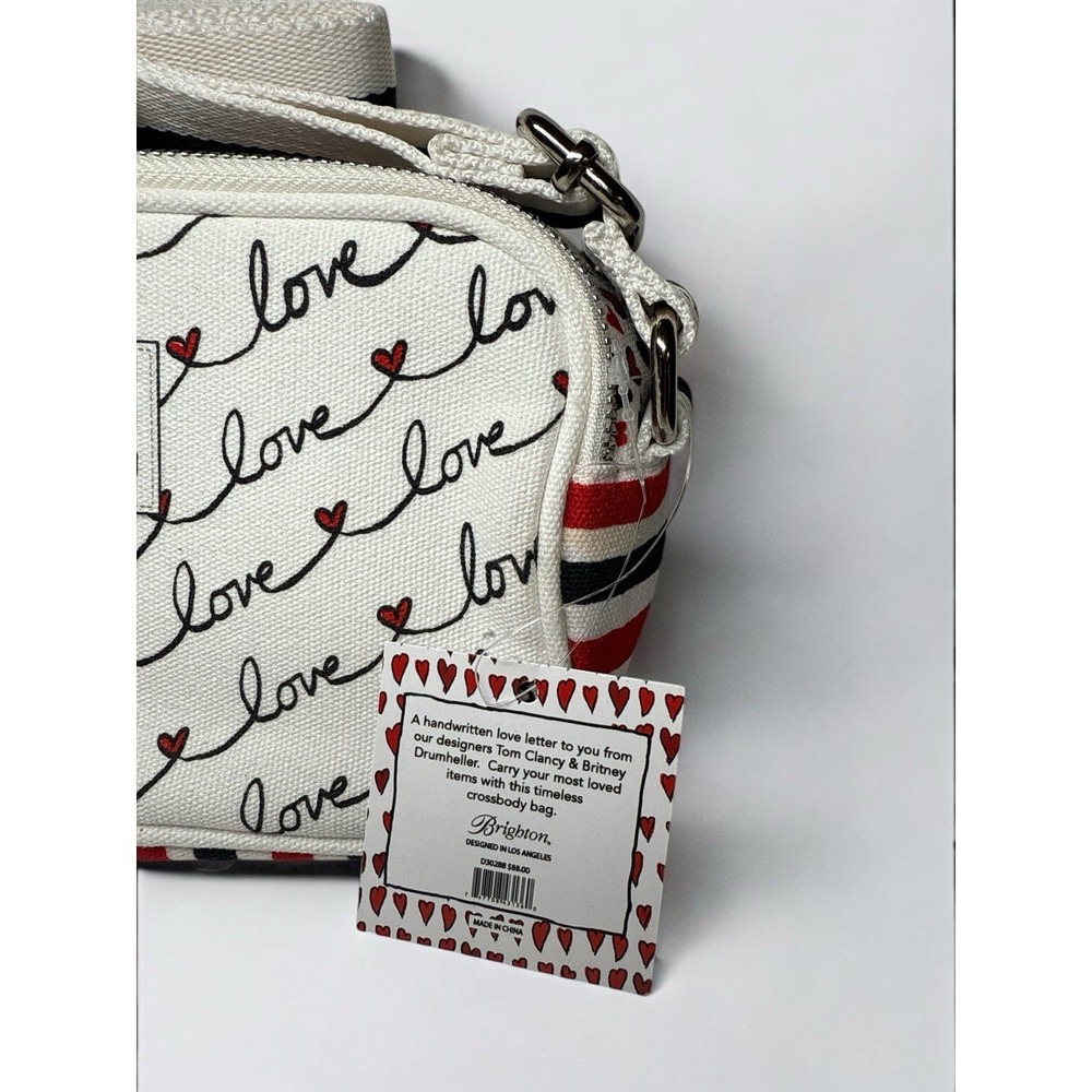 NWT Brighton Love Scroll Canvas Crossbody Bag Purse White Red Black Hearts - Picture 3 of 7